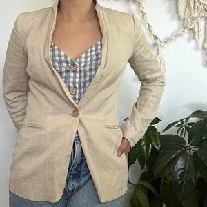 Vince linen blend neutrals beige nude blazer one button classic minimalist 2